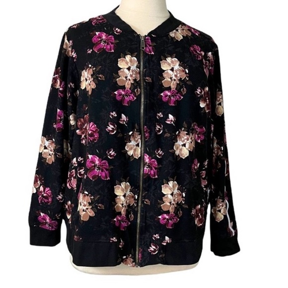 torrid Jackets & Blazers - Torrid Black Pink Floral Zip Front Sweatshirt Bomber Jacket Size 5X Plus